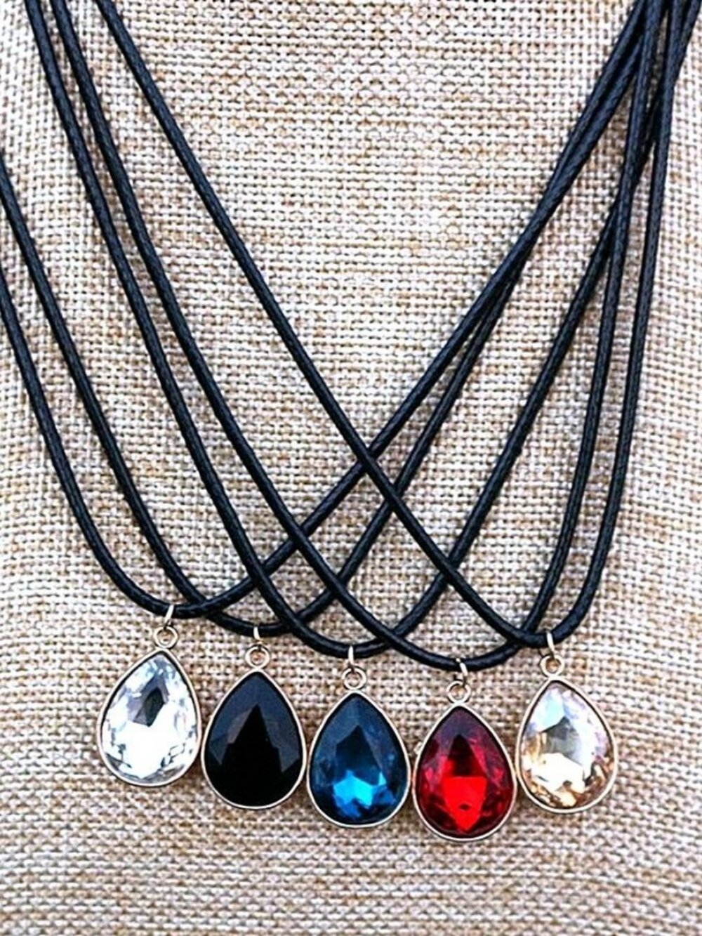 Cara Crystal Black Water Drop Pendant Braid Leather Chain Necklace Gift Packaged - Picture 3 of 6